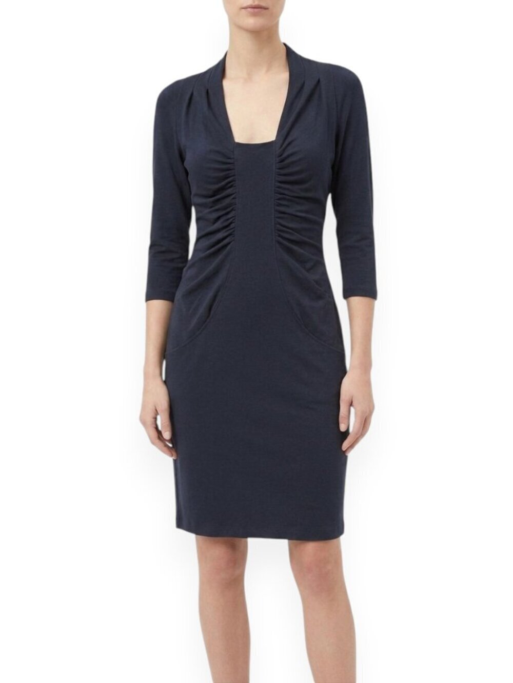 Catherine Malandrino Charcoal Stretch Wool Knit Ruched Sweater Bodycon Dress S